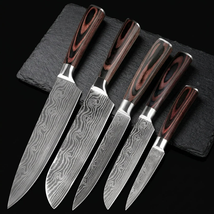 Japanese Damascus Knife Set "Hiroo" — 5-Piece Chef Knife Gift Set product image