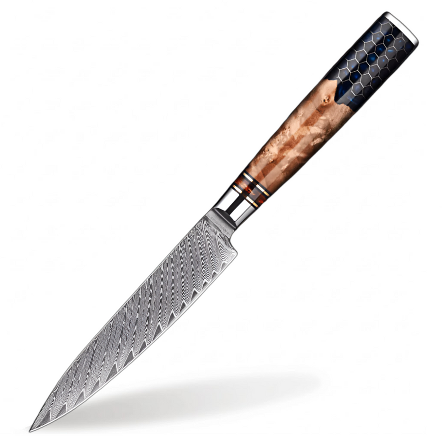 9-Piece VG10 Damascus Knife Set with Blue Honeycomb Resin Handle - 5-Inch Utility Knife product image