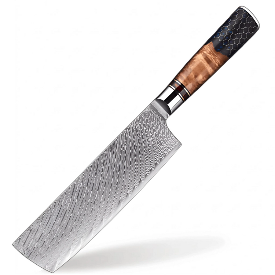 9-Piece VG10 Damascus Knife Set with Blue Honeycomb Resin Handle - 7-Inch Nakiri Knife product image