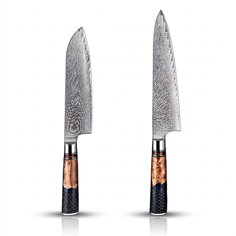 9-Piece VG10 Damascus Knife Set with Blue Honeycomb Resin Handle VG10 Damascus kitchen knife set gallery image 19