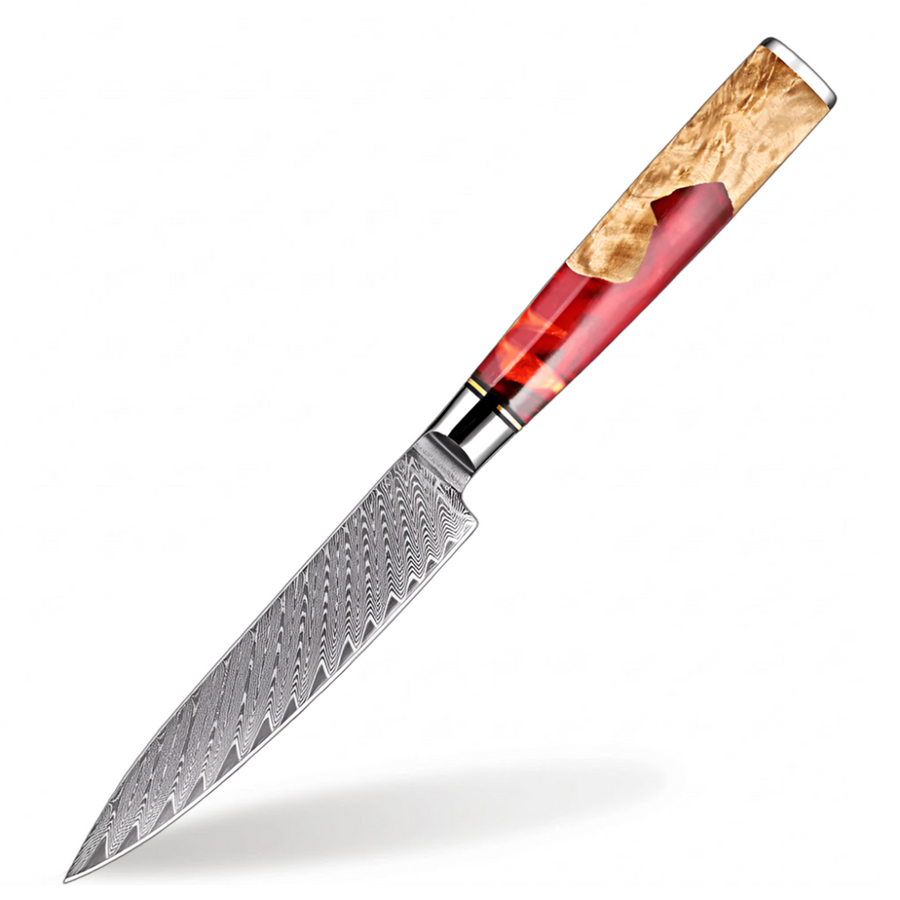 9-Piece VG10 Damascus Knife Set with Red Resin and Wood Handle - 5-Inch Utility Knife product image