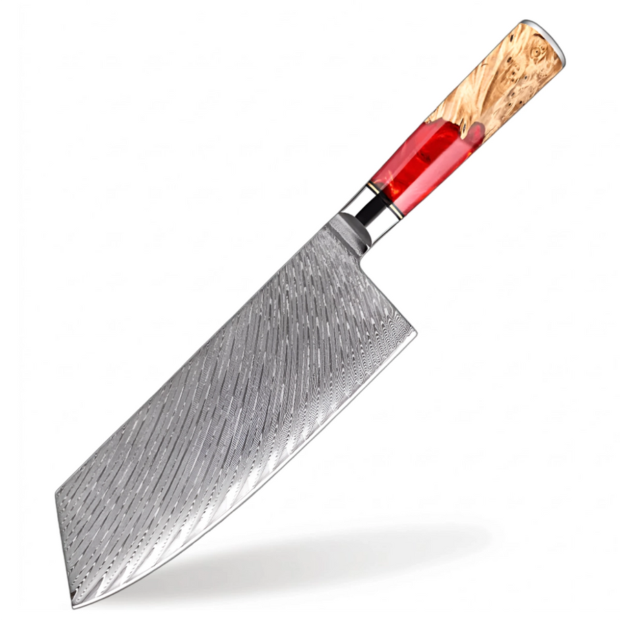 9-Piece VG10 Damascus Knife Set with Red Resin and Wood Handle - 7.5-Inch Cleaver product image