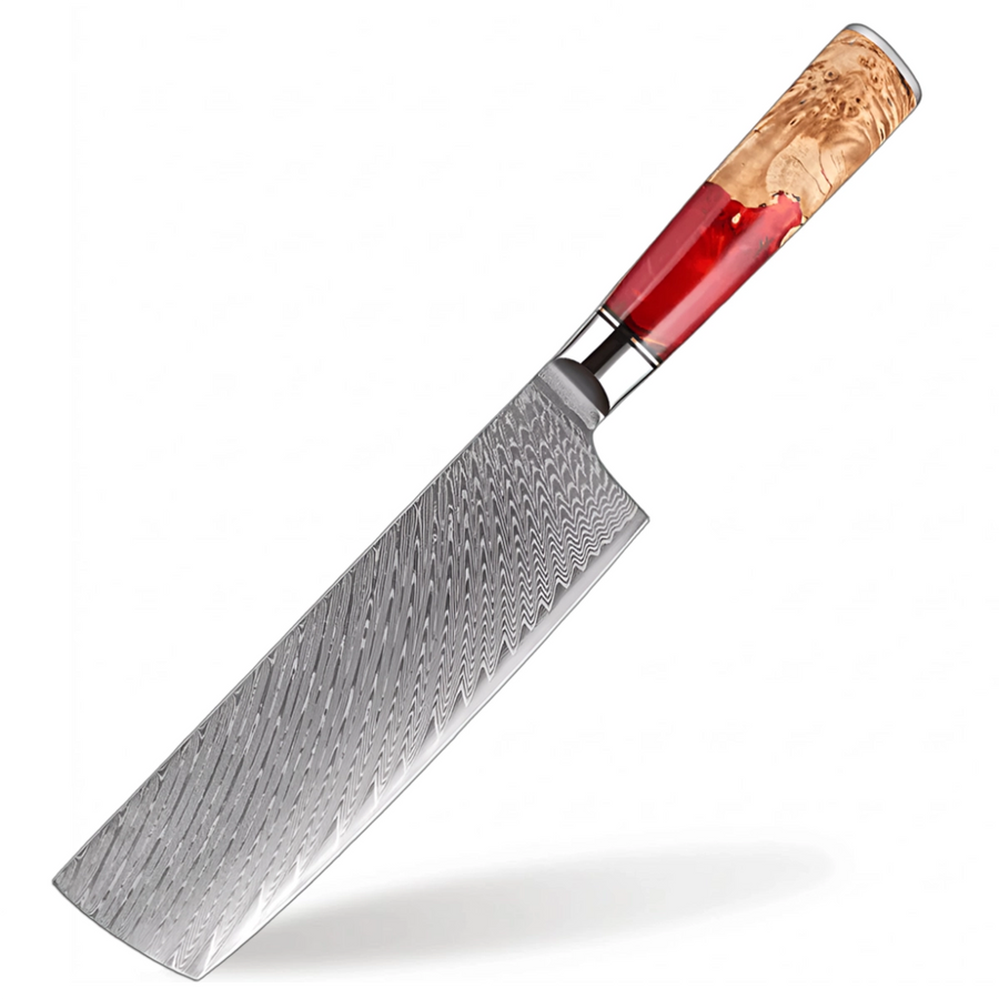 9-Piece VG10 Damascus Knife Set with Red Resin and Wood Handle - 7-Inch Nakiri Knife product image