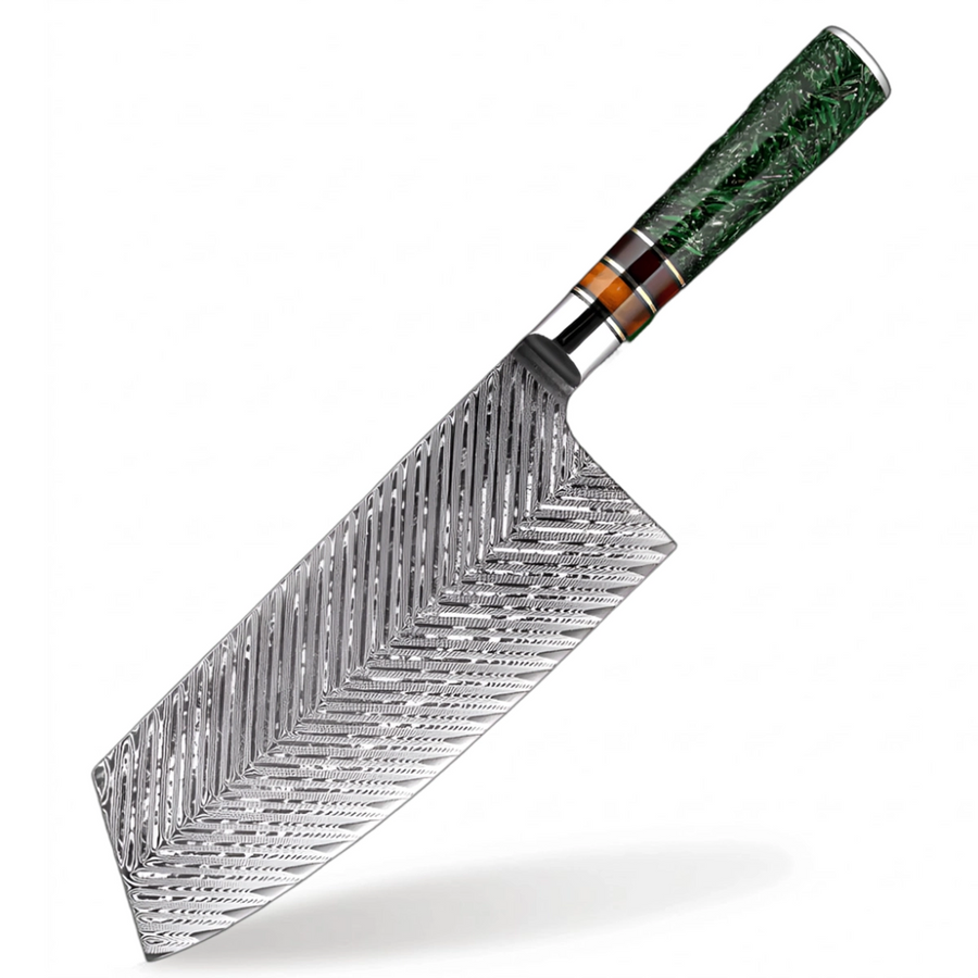 8-Piece VG10 Damascus Knife Set with Green Resin Handle - 7-Inch Cleaver product image