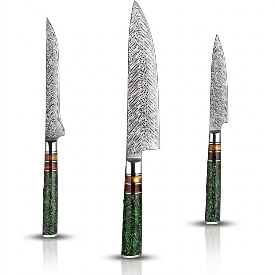 8-Piece VG10 Damascus Knife Set with Green Resin Handle VG10 Damascus kitchen knife set gallery image 23