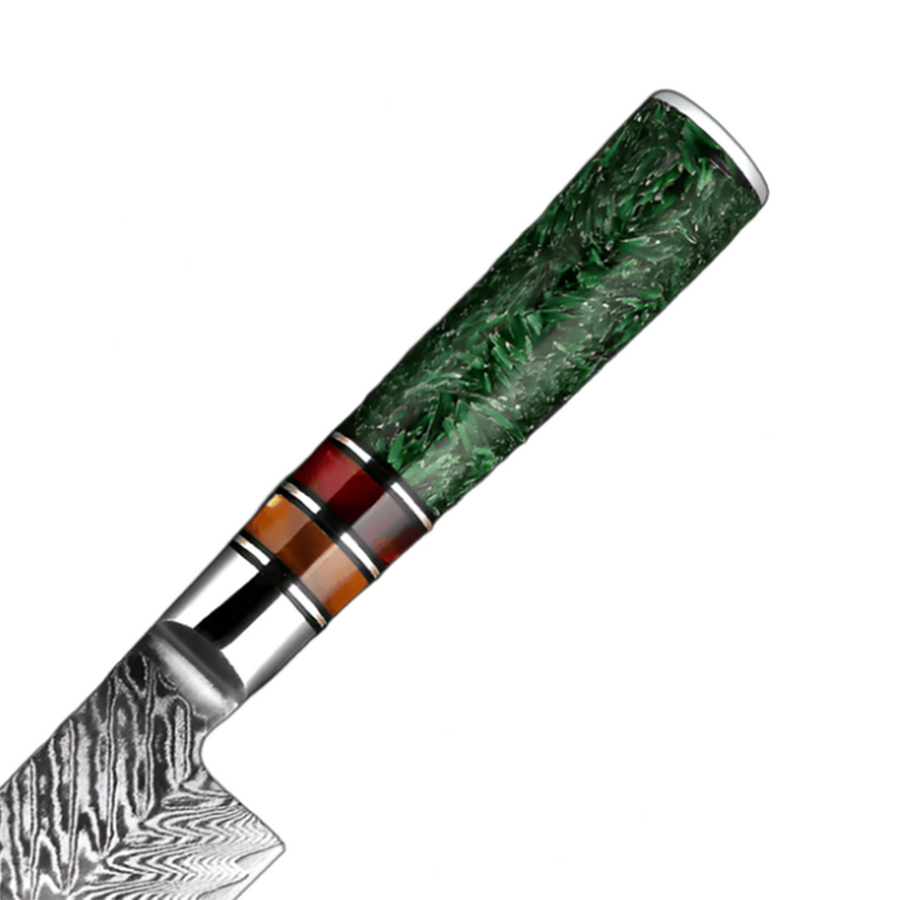 8-Piece VG10 Damascus Knife Set with Green Resin Handle VG10 Damascus kitchen knife set gallery image 12
