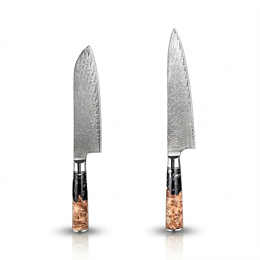 9-Piece VG10 Damascus Knife Set with Black Resin and Wood Handle - 2-Piece Knife Set A product image