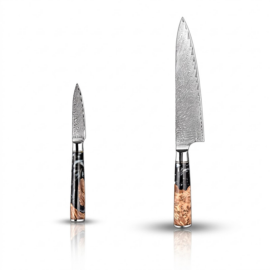9-Piece VG10 Damascus Knife Set with Black Resin and Wood Handle - 2-Piece Knife Set B product image