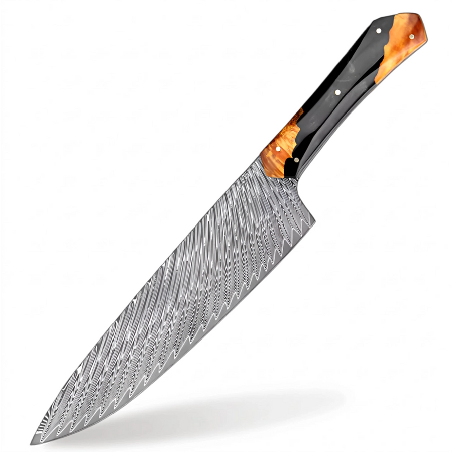 5-Piece Full Tang VG10 Damascus Knife Set with Black Resin and Wood Handle - 8-Inch Chef Knife product image