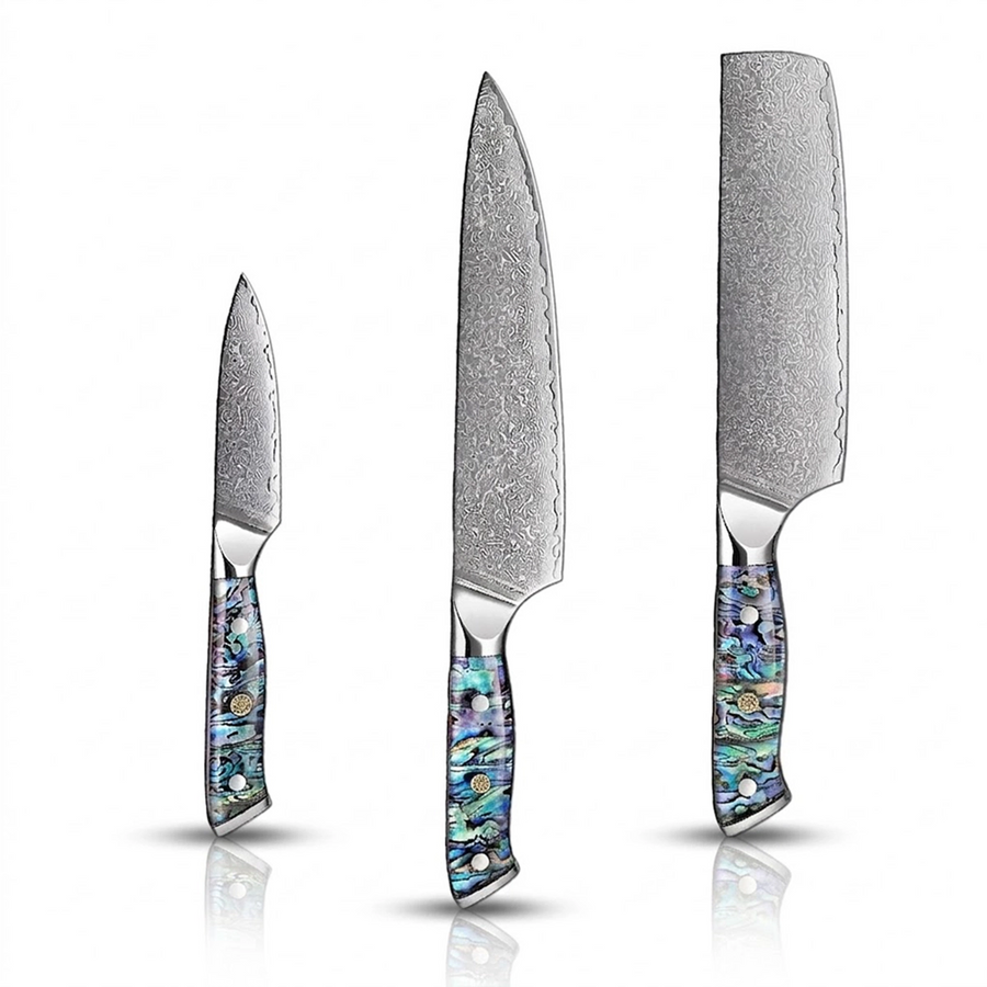 9-Piece VG10 Damascus Knife Set with Abalone Shell Handle - 3-Piece Knife Set A product image