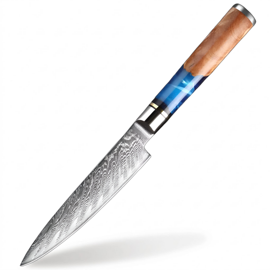 9-Piece VG10 Damascus Knife Set with Blue Resin and Wood Handle - 5-Inch Utility Knife product image