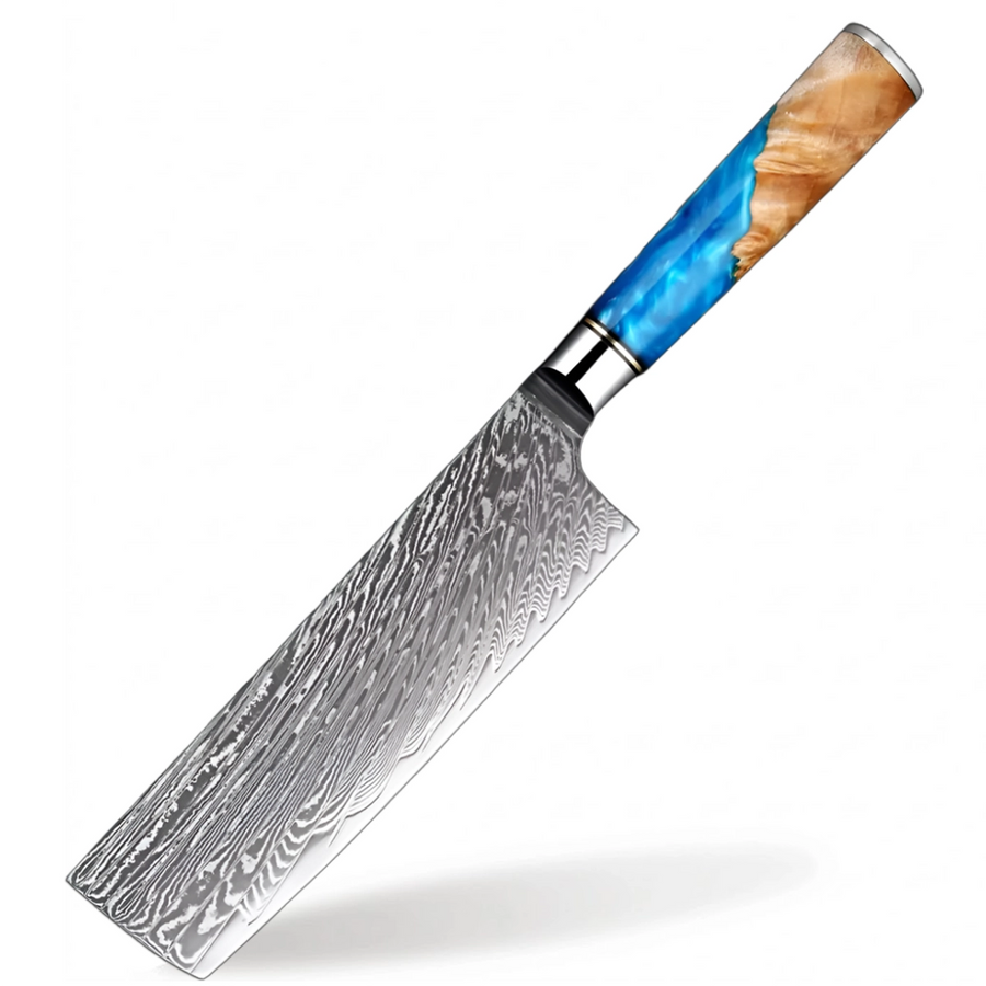 9-Piece VG10 Damascus Knife Set with Blue Resin and Wood Handle - 7-Inch Nakiri Knife product image