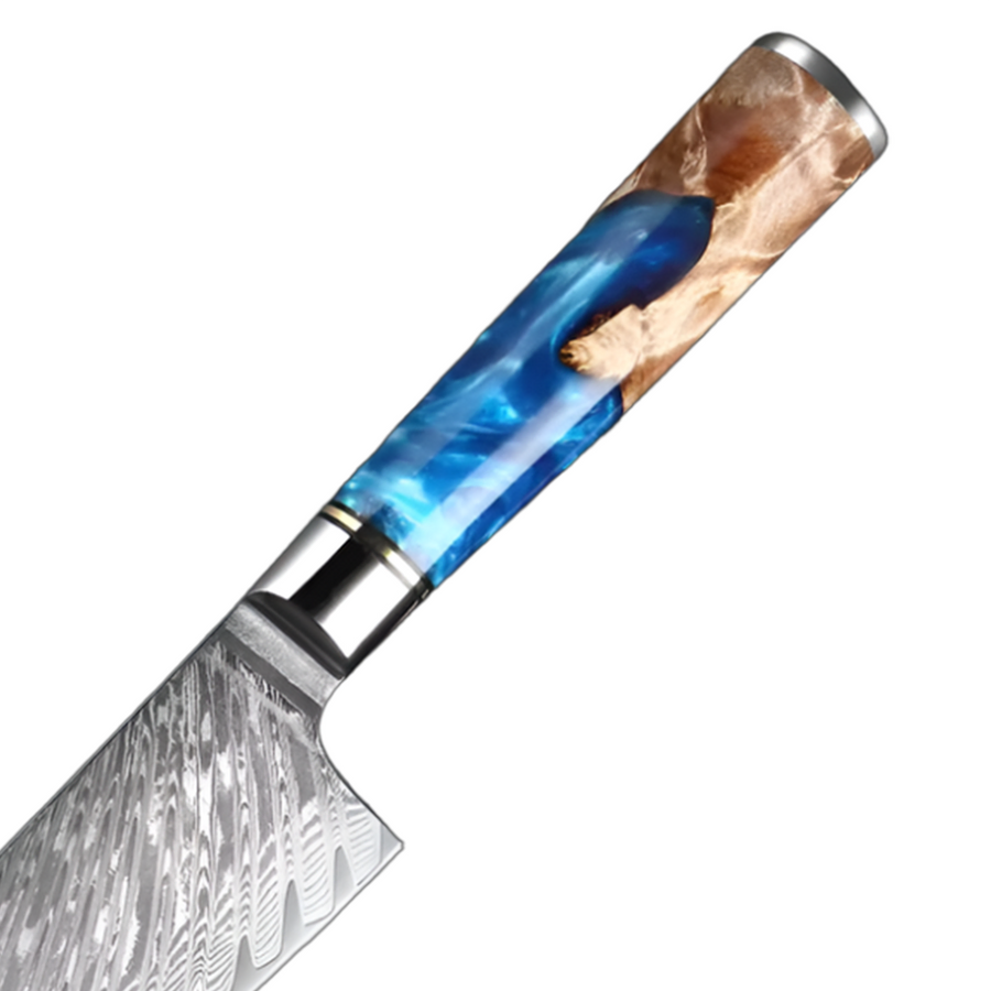 9-Piece VG10 Damascus Knife Set with Blue Resin and Wood Handle VG10 Damascus kitchen knife set gallery image 16