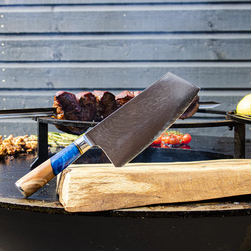 Epoxy Sapphire Damascus Nakiri Knife 19 cm