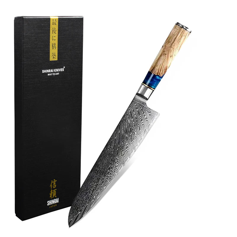 Epoxy Sapphire Damascus Chef Knife 20 cm