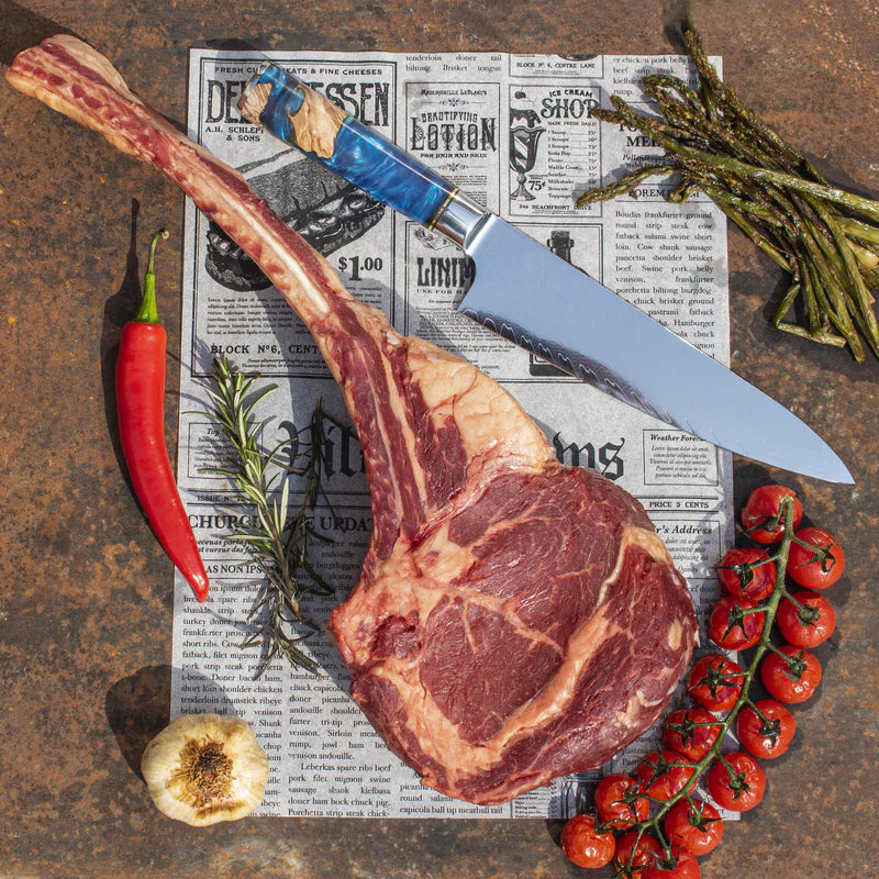 Epoxy Sapphire Damascus Chef Knife 20 cm
