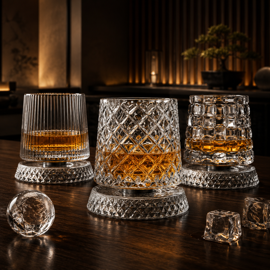 Rotating Whiskey Glass with Crystal Base
