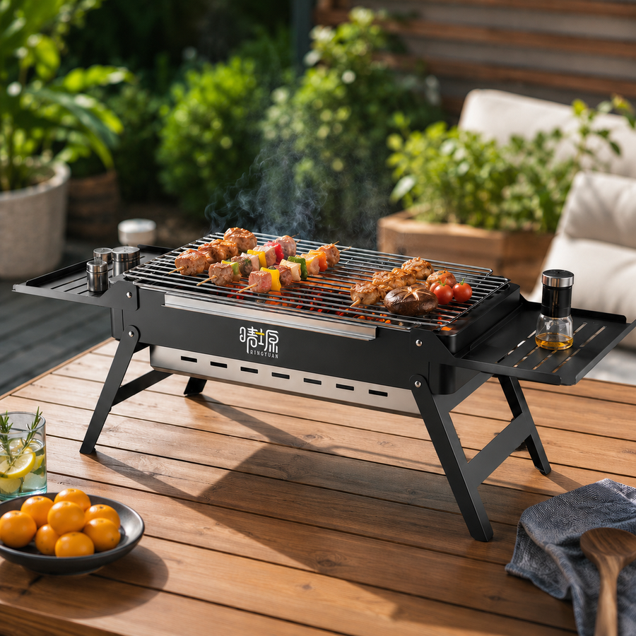 Foldable Charcoal BBQ Grill – Portable Stainless Steel Barbecue Stove