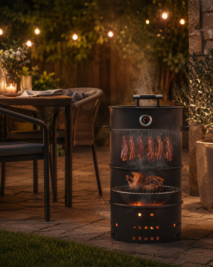 Vertical Charcoal Smoker & Grill Combo – 18.5" Barrel BBQ Smoker with Hanging Rack