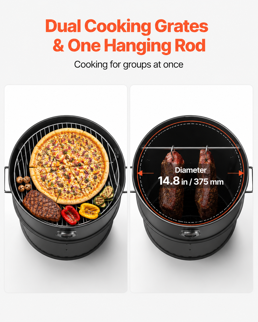 Vertical Charcoal Smoker & Grill Combo – 18.5" Barrel BBQ Smoker with Hanging Rack