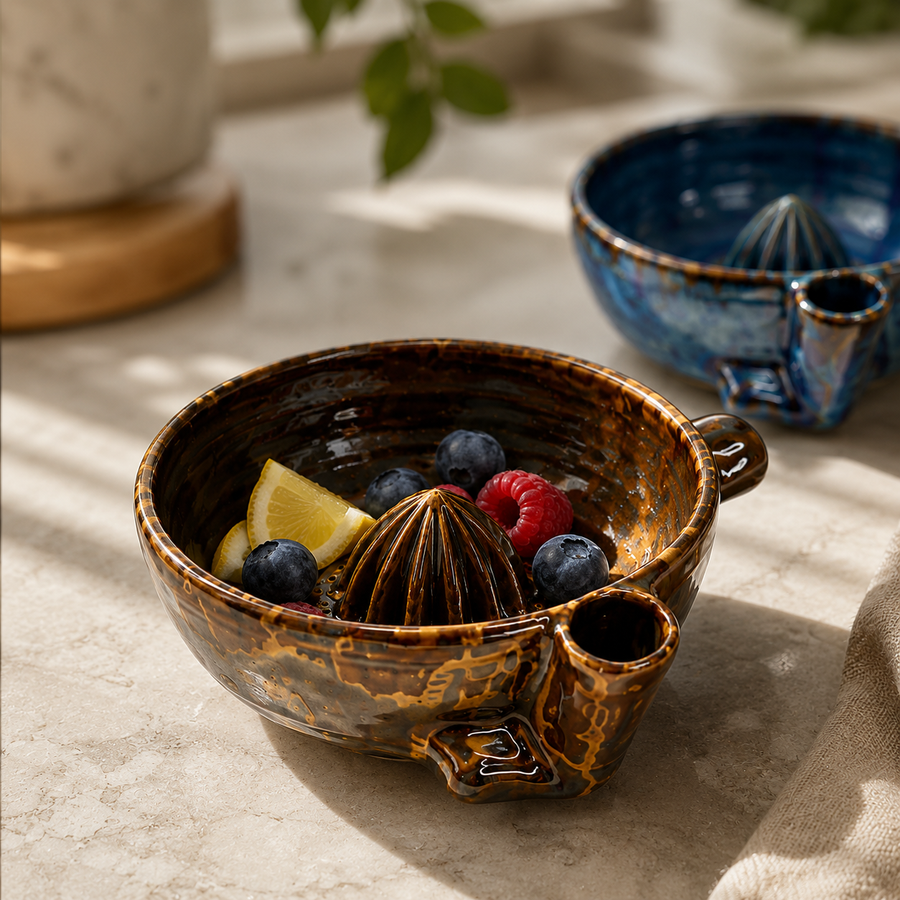 Ceramic Berry Bowl with Draining Spout – Wash, Strain & Serve Fruit
