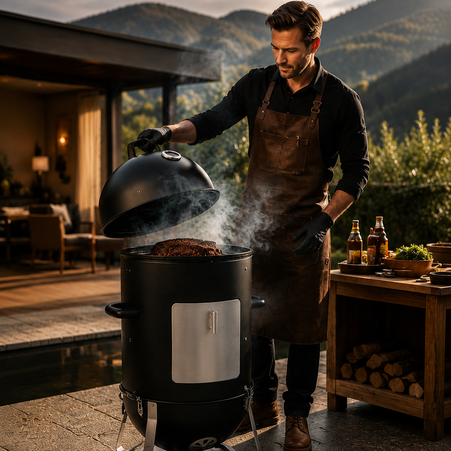 3-Layer Vertical Charcoal Smoker – Round Barrel BBQ Smoker & Grill