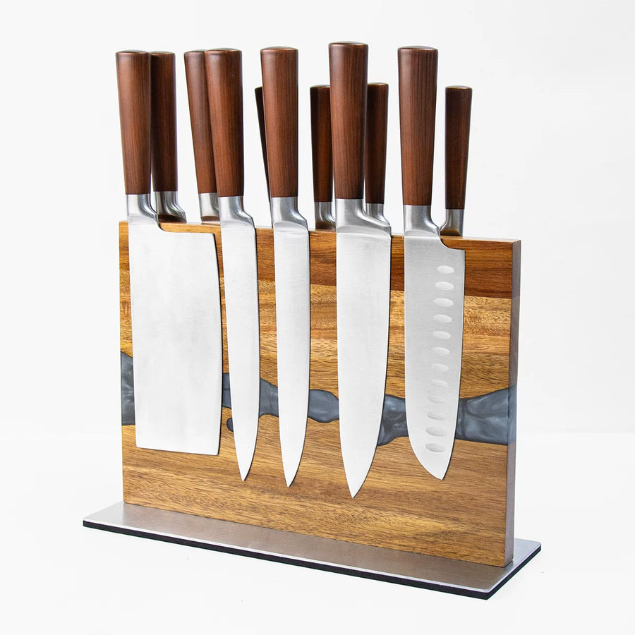 Magnetic Solid Wood & Resin Knife Holder for Japanese kitchenware and home dining