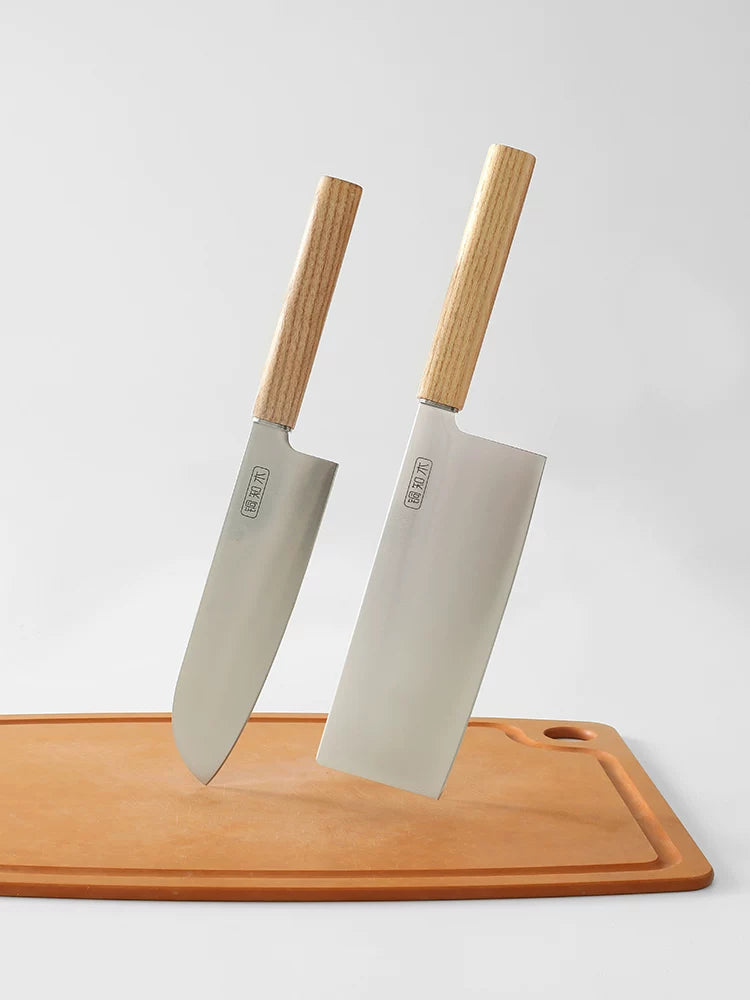 Compact Santoku Kitchen Knife with Ash Wood Handle product photo 10