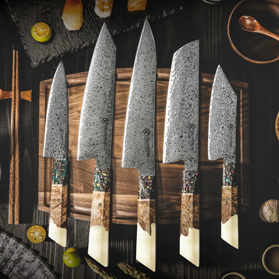 67-Layer Damascus Steel Knife Set – AUS-10 Japanese Kitchen Knives, White Resin Handle - product image 2
