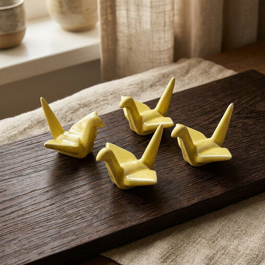 4 Chopstick Holders Origami Yellow product image