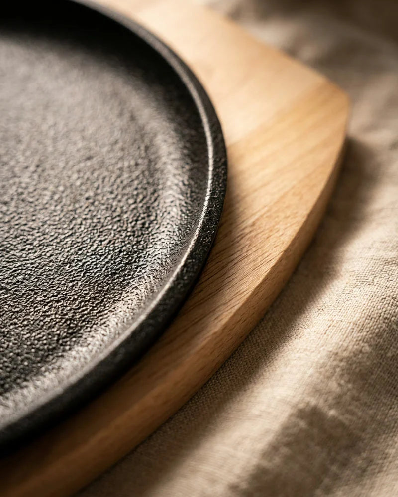 Uta BBQ Plate – Cast Iron & Wood detail photo