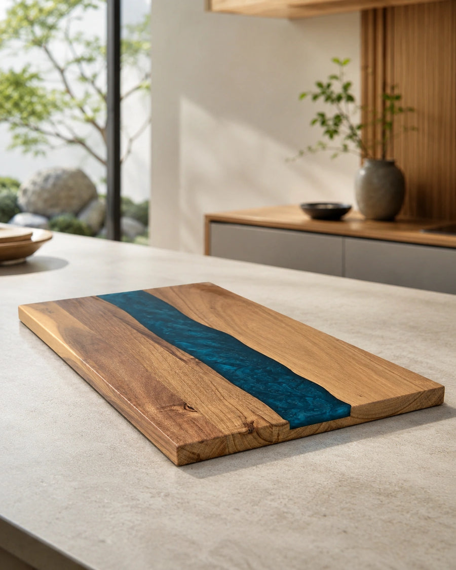 Blue Resin Acacia Wood Cutting & Serving Board