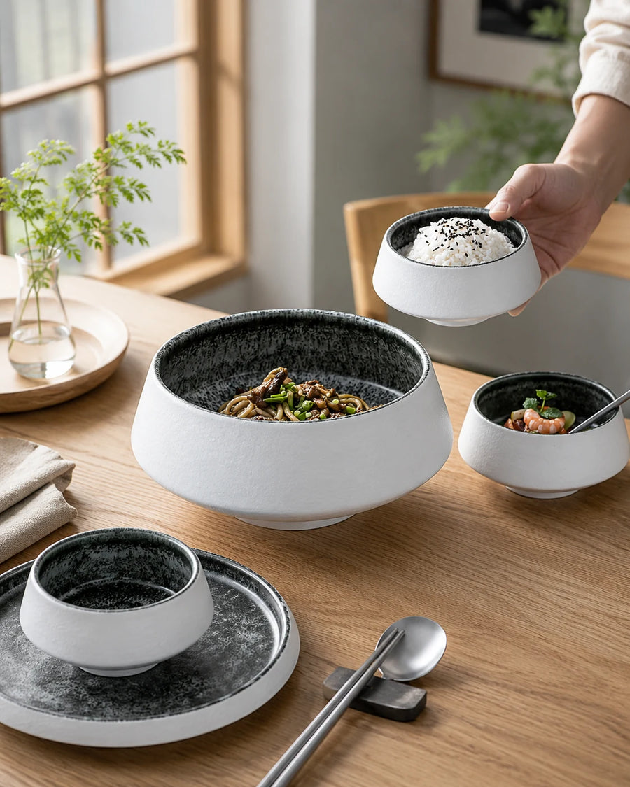 Grey Ceramic Serving Bowl & Plate Series
