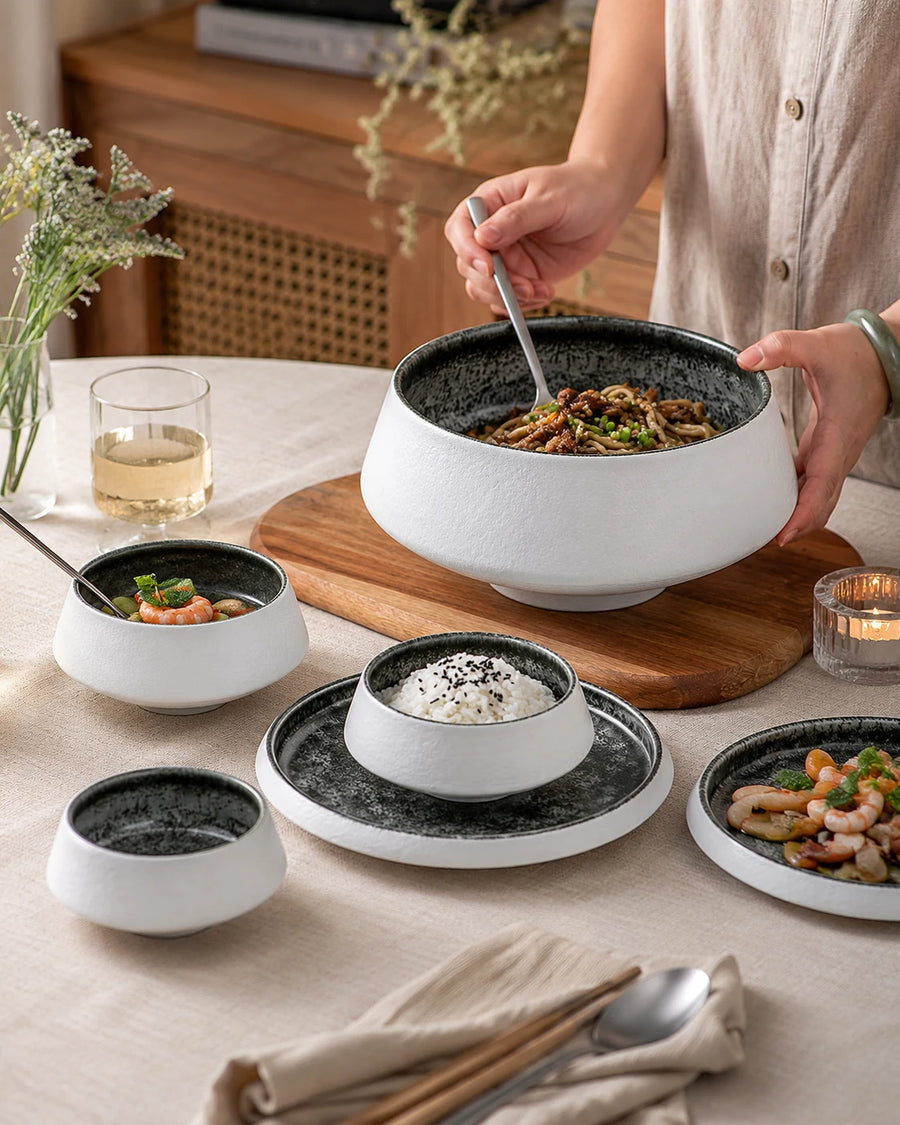Grey Ceramic Serving Bowl & Plate Series