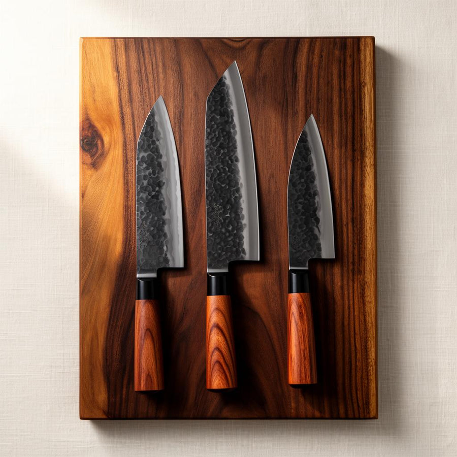 3 BROWN FORGED KNIVES with CUTTING BOARD main product image
