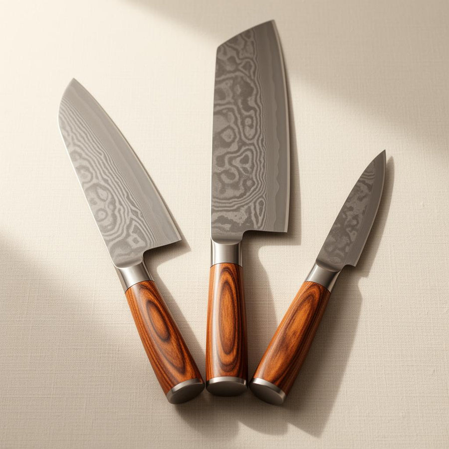 Damascus Pakka Wood 3-piece knife set product photo