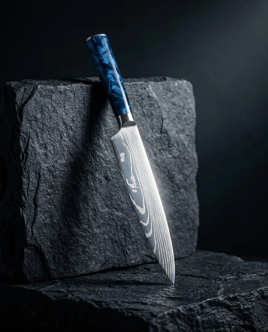 Damascus Print Epoxy Sapphire Chef Knife 20 cm product image