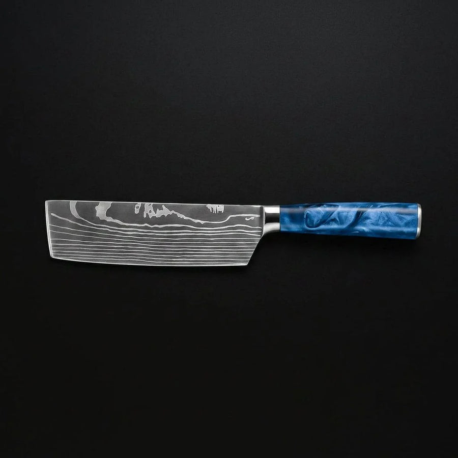 Damascus Print Epoxy Sapphire Nakiri Knife product image