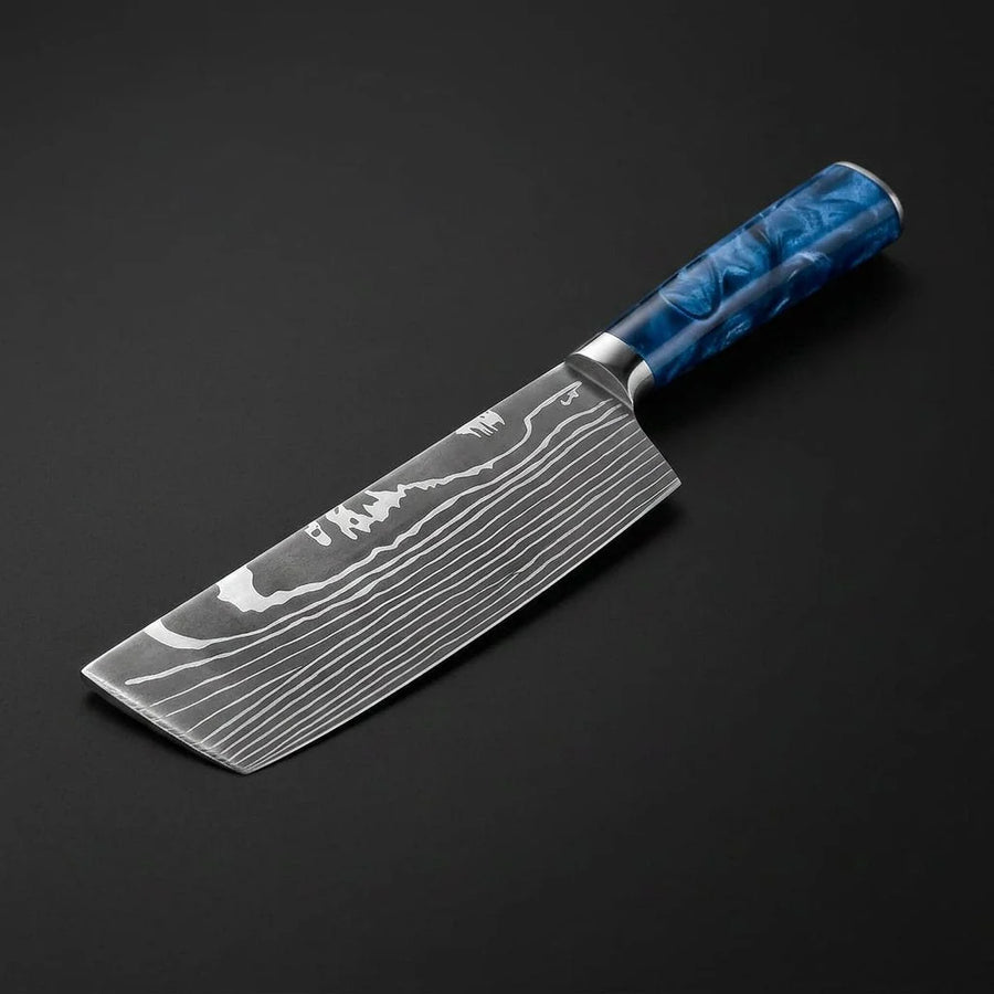 Damascus Print Epoxy Sapphire Nakiri Knife product image