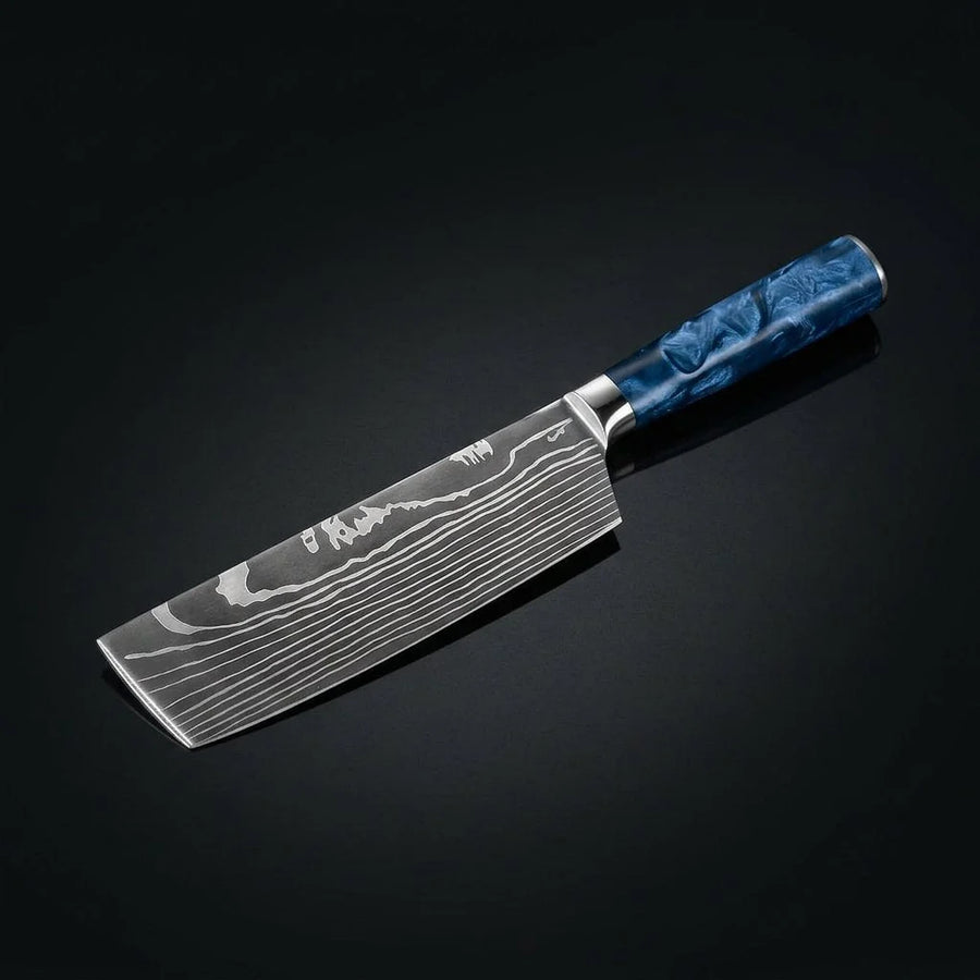 Damascus Print Epoxy Sapphire Nakiri Knife product image