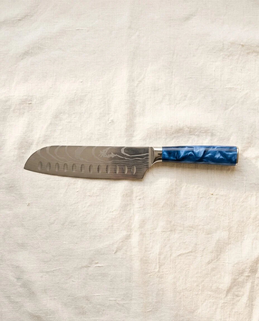 Damascus Print Epoxy Sapphire Santoku Knife 18cm product image