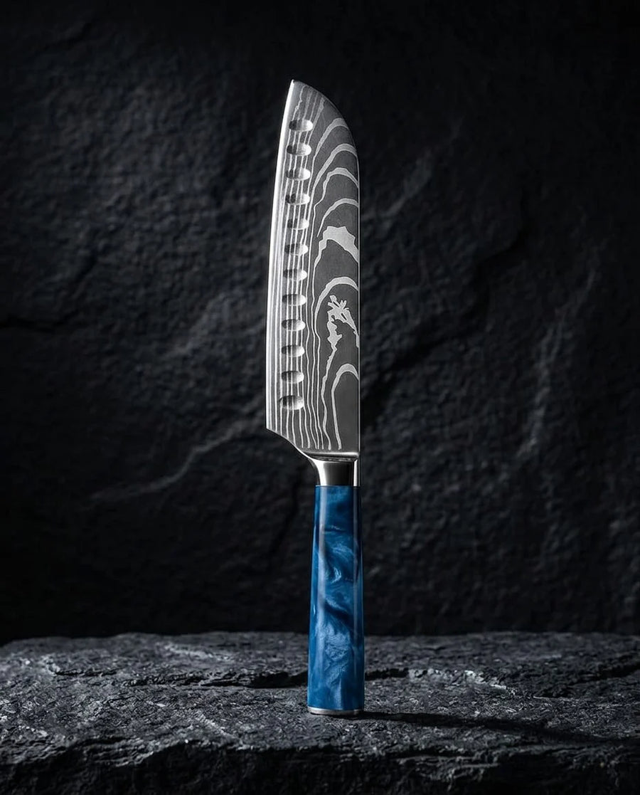 Damascus Print Epoxy Sapphire Santoku Knife 18cm product image