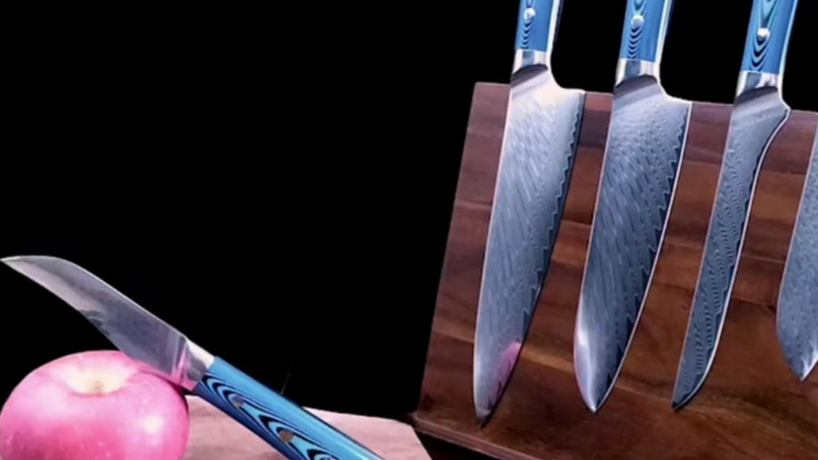 5-Piece VG10 Damascus Knife Set with Blue Layered Handle VG10 Damascus kitchen knife set gallery image 10