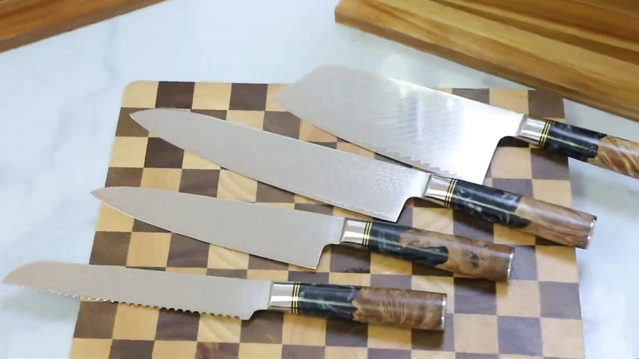 9-Piece VG10 Damascus Knife Set with Black Resin and Wood Handle VG10 Damascus kitchen knife set gallery image 21