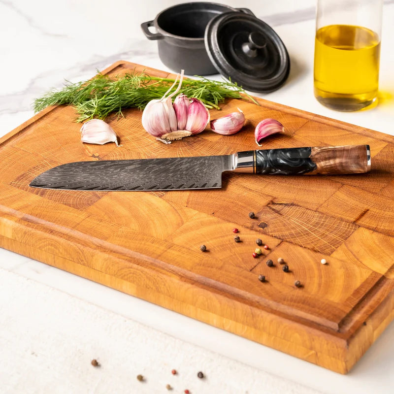 Epoxy Onyx Damascus Santoku Knife 18cm