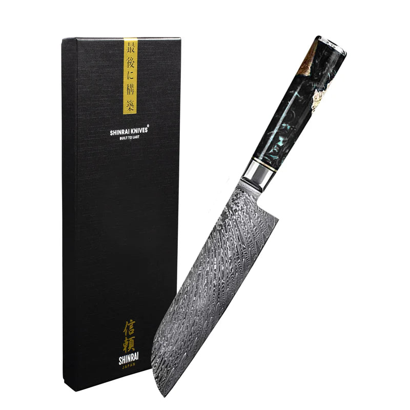 Epoxy Onyx Damascus Santoku Knife 18cm