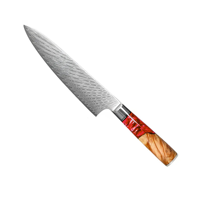Epoxy Ruby Damascus Chef Knife 20 cm, Japanese Kitchen Knife