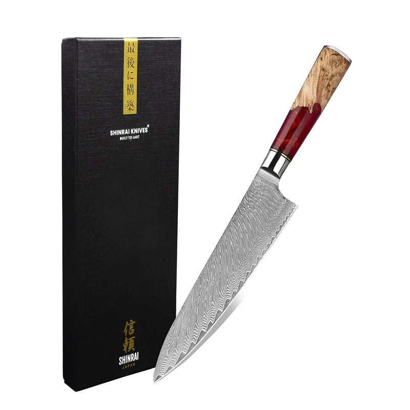 Epoxy Ruby Damascus Chef Knife 20 cm