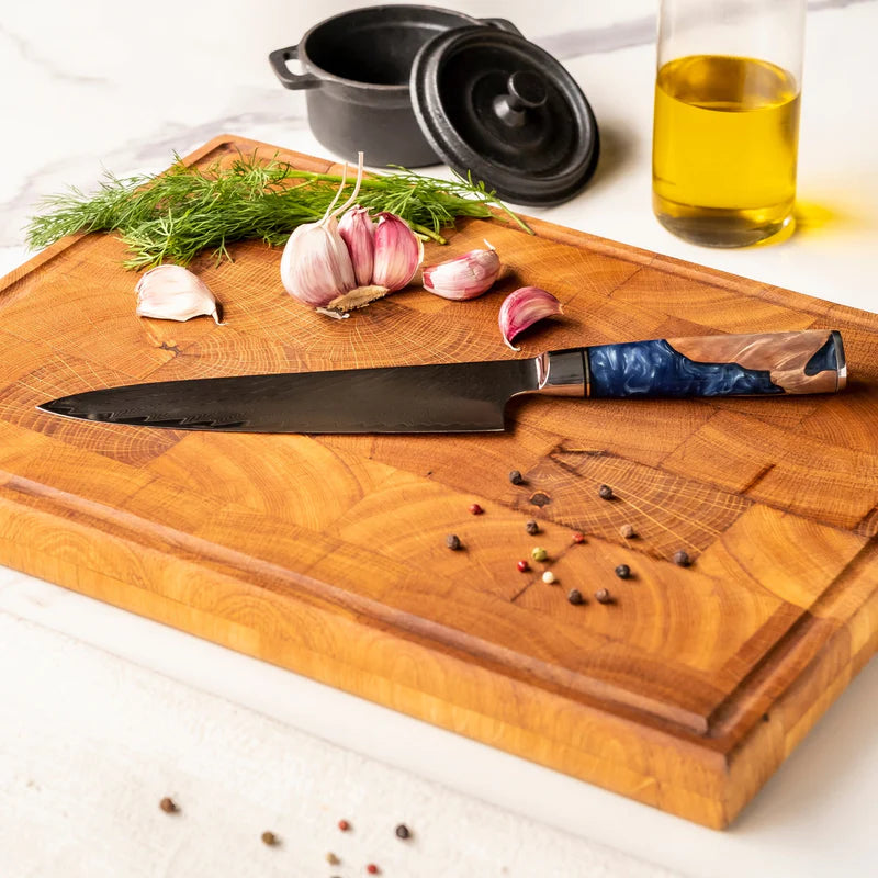 Epoxy Sapphire Damascus Chef Knife 20 cm