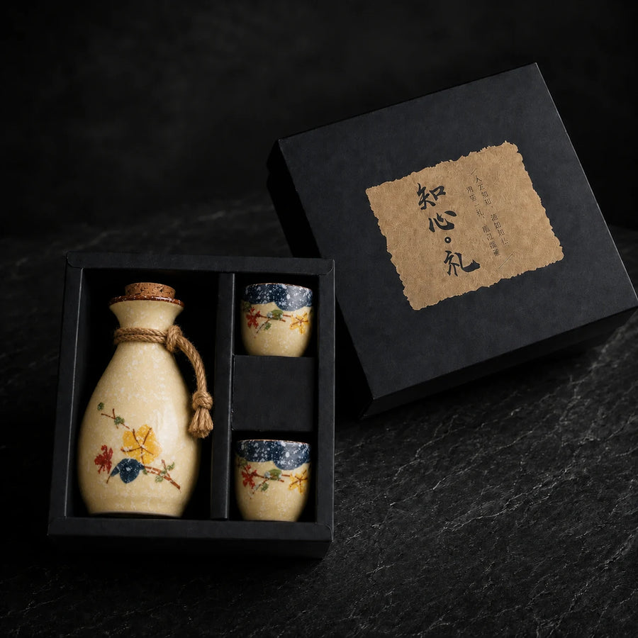 Ceramic Sake Set Gift Box with Pot and Cups